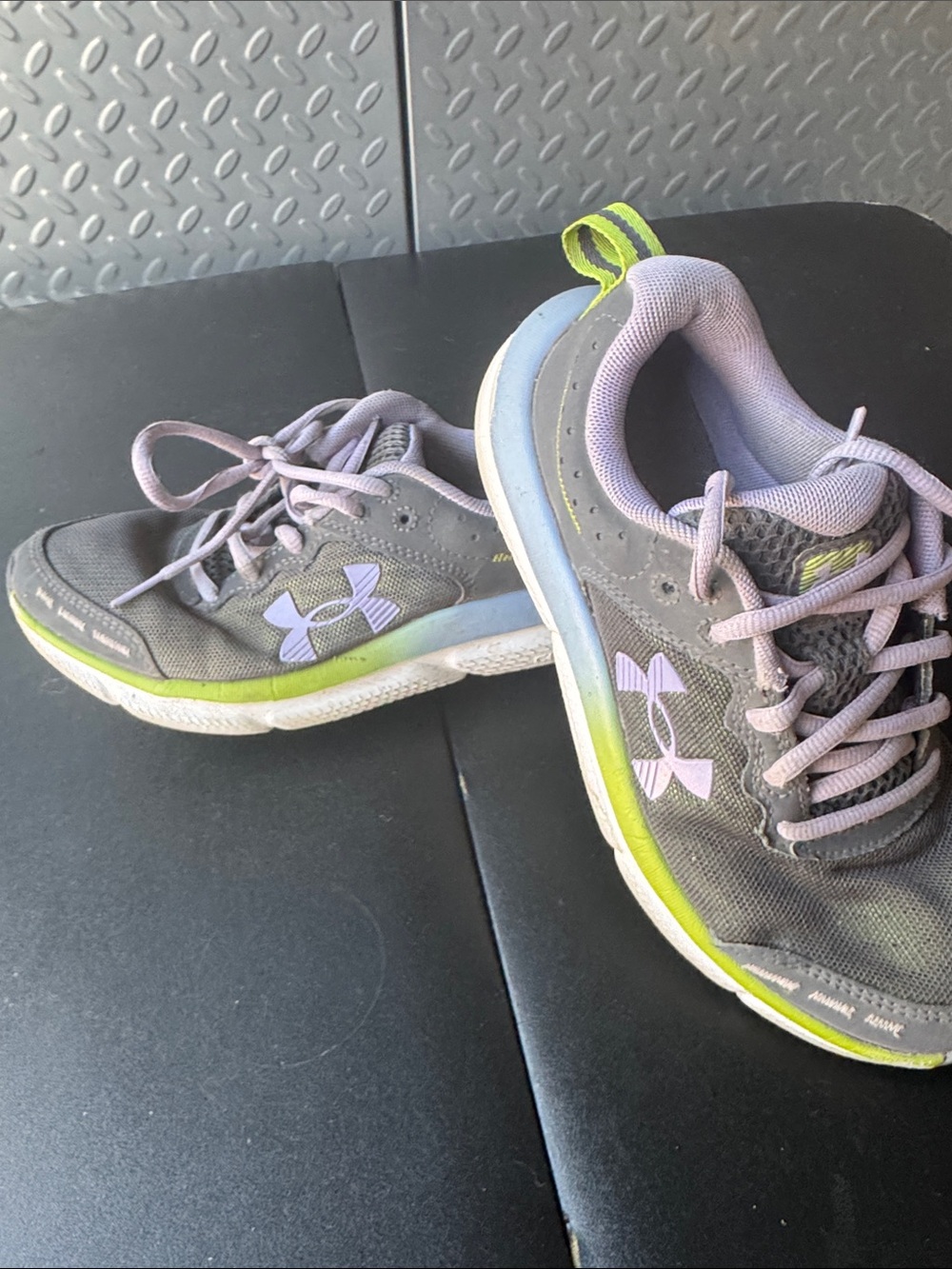 Under Armour Gray & Lavender Kids' Sneakers with Neon Green Accent